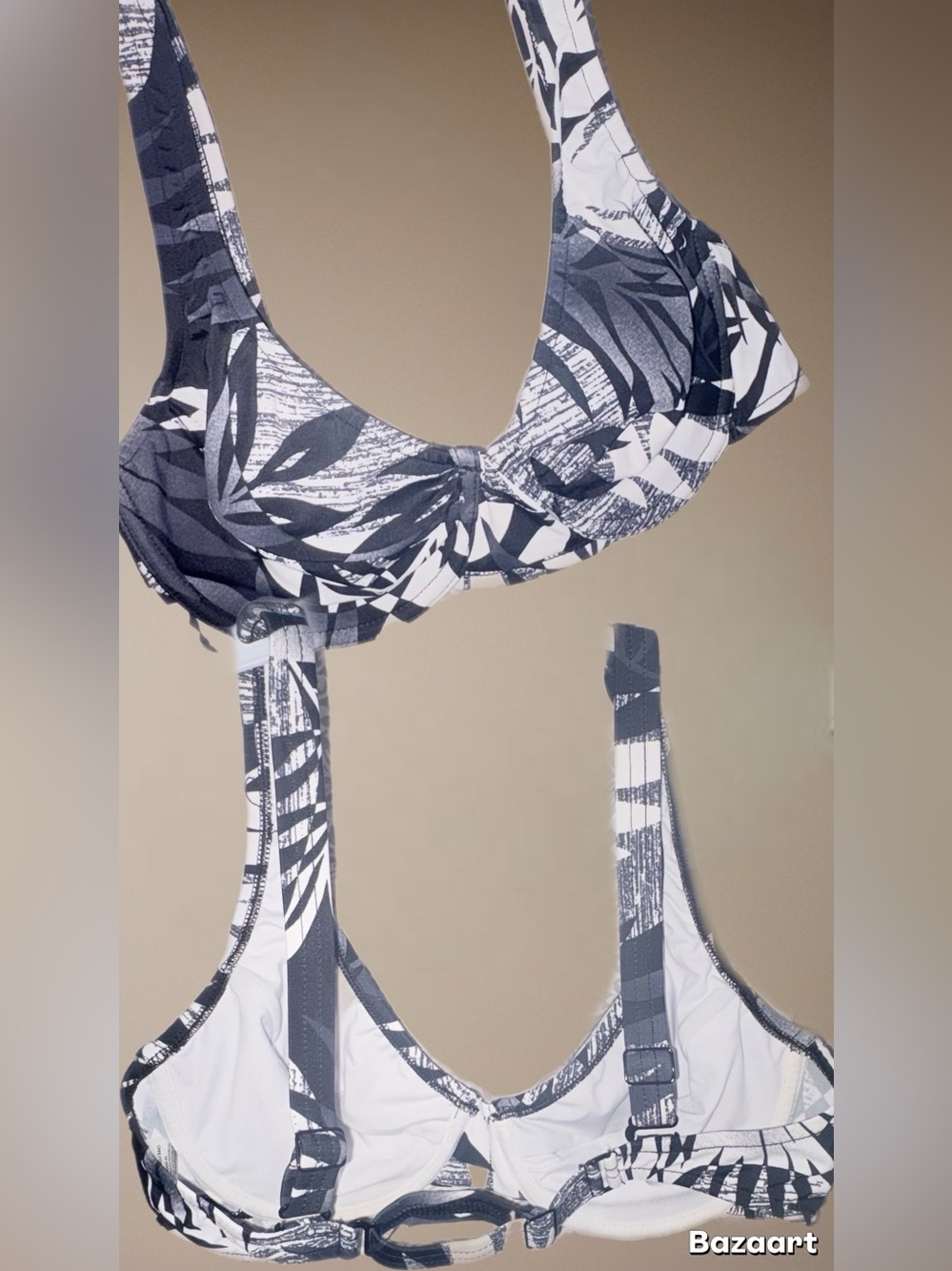 Women's Black & White Printed Underwire Bikini Top